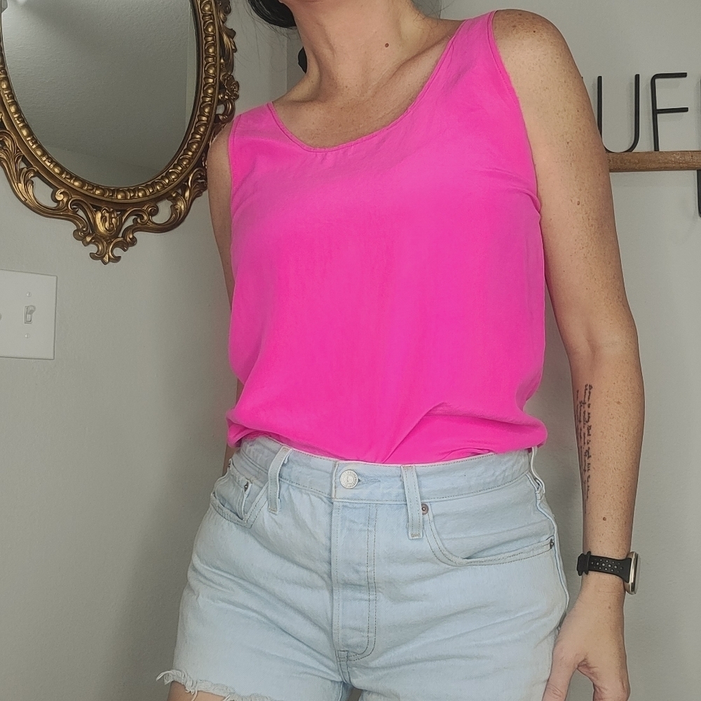 Vintage 100% silk neon pink tank top 80s 90s